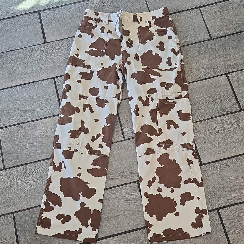 Forever 21 Brown and Cream Patterned Straight Leg Pants